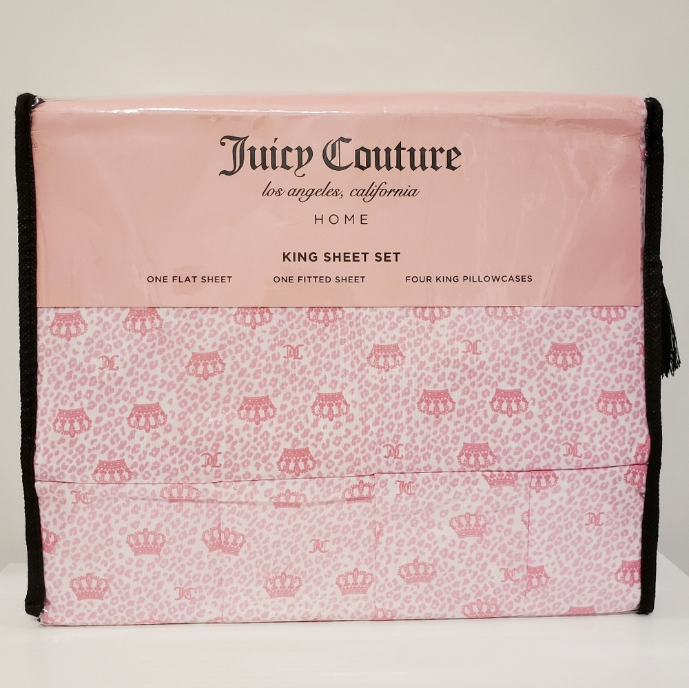 ❌SOLD❌Juicy Couture 6pc King Bed SheetS Pink Leopard Animal print Y2k Coquette